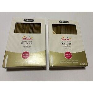 100 Amscan Brava Premium Heavy Duty Reusable Dishwshr Safe GOLD Plastic Knives